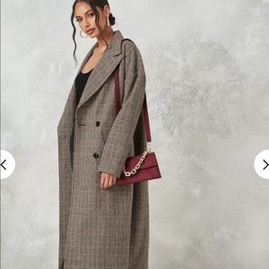 Longline Checked Plaid Coat